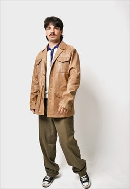 Retro leather jacket coat brown vintage 60s fashion men's