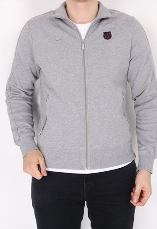 NIKE - GREY EMBROIDERED ZIP UP JUMPER - SMALL