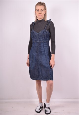 GUESS WOMENS VINTAGE DENIM DRESS LARGE NAVY BLUE 90S