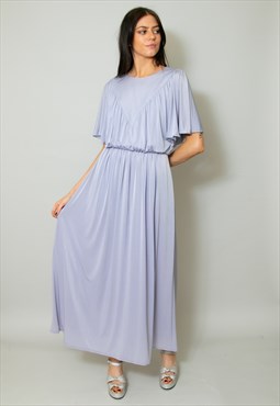 70's Grecian Vintage Lilac Caped Fluted Sleeve Maxi Dress 