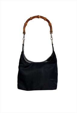 Gucci Shoulder Bag Black Bamboo Hobo Vintage