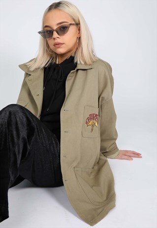 VINTAGE BEIGE BAGGY WORK WEAR JACKET WITH BIG BACK LOGO