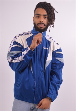 DIADORA MENS VINTAGE TRACKSUIT TOP JACKET LARGE BLUE 90S