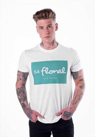 BOX GRAPHIC T-SHIRT - WHITE/TURQUOISE BLUE