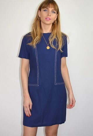 VINTAGE 70S NAVY BLUE MOD MINI DRESS