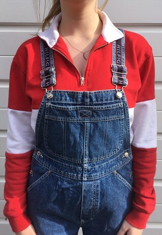 WOMENS TOMMY HILFIGER LONG DUNGAREES FESTIVAL DENIM JEANS