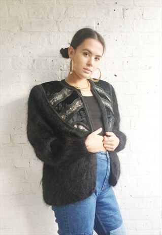 MOHAIR COAT WITH EMBROIDERY (1990'S/LADIES)