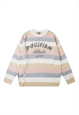 No war sweater striped fluffy knitwear jumper in cream