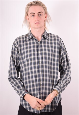 RALPH LAUREN MENS VINTAGE SHIRT MEDIUM GREEN CHECK 90S