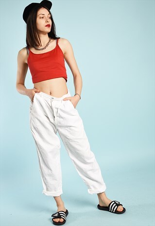 90'S RETRO HIGH WAIST NEUTRAL FESTIVAL EMBROIDERED TROUSERS
