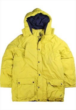 Vintage  Nautica Puffer Jacket Hooded Zip Up Yellow XLarge