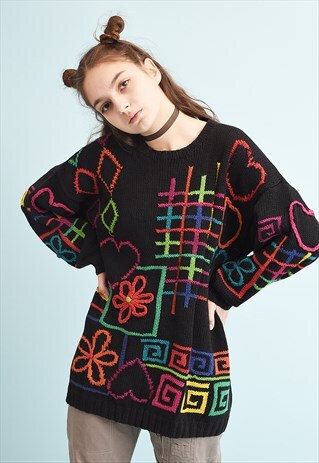 80'S RETRO EMBROIDERED OVERSIZED MOMS JUMPER