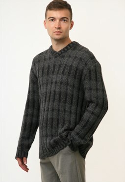 Vintage Mens Grey Armani Wool V neck Sweater Jumper. 18721