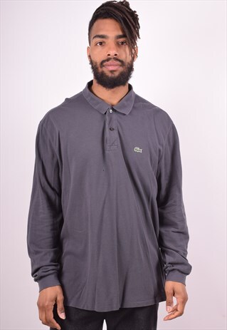 LACOSTE MENS VINTAGE POLO SHIRT LONG SLEEVE XXL GREY 90S