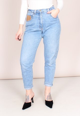 VINTAGE 80S HIGH WAISTED LEATHER PATCH JEANS