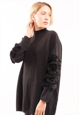 FAUX FUR EMBELLISHED SLEEVES JUMPER