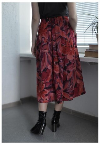 VINTAGE 80'S MIDI MULTICOLOR PATTERNED PLEATED LINEN SKIRT