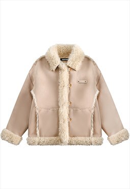 Faux fur aviator jacket waxed skin bomber winter coat cream