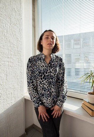 VINTAGE 80'S ANIMAL PRINT GREY/BLACK BLOUSE