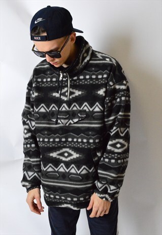 VINTAGE 90S REVERSIBLE SHELL FLEECE ANORAK AZTEC JACKET