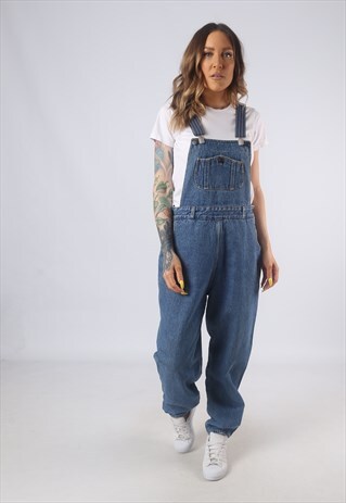 VINTAGE DENIM DUNGAREES BICH REWORKED UK 12 MEDIUM (GB3H)