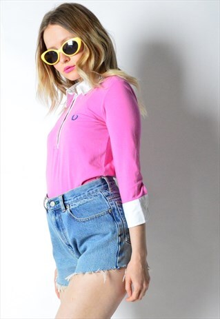 VINTAGE 90S FRED PERRY PINK THREE QUARTER SLEEVE POLO SHIRT