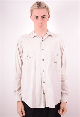 CALVIN KLEIN MENS VINTAGE SHIRT MEDIUM GREY 90S