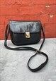 1990s Small Boxy Black Leather Cross Body Bag