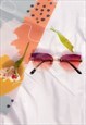 RED PURPLE GRADIENT GEM CUT RIMLESS CAT EYE SUNGLASSES