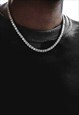 54 Floral 3mm 24" Iced Diamond Curb Necklace Chain - Silver
