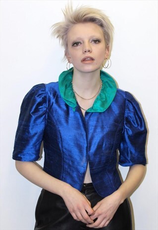 80'S VINTAGE CROPPED SHORT SLEEVE JACKET BLOUSE METALLIC TOP