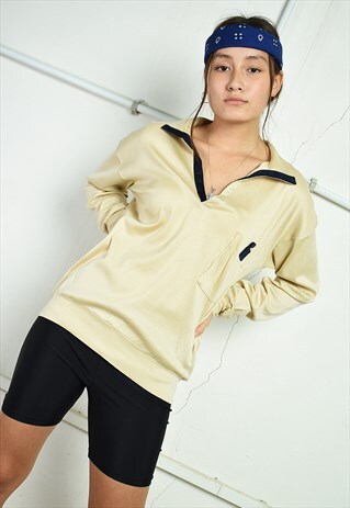 VINTAGE 80'S RETRO OVERSIZED DADS JERSEY JUMPER TOP IN CREAM