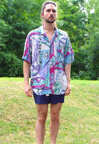 VINTAGE 90S ART AZTEC NERD SHIRT - XL - FESTIVAL - ABSTRACT