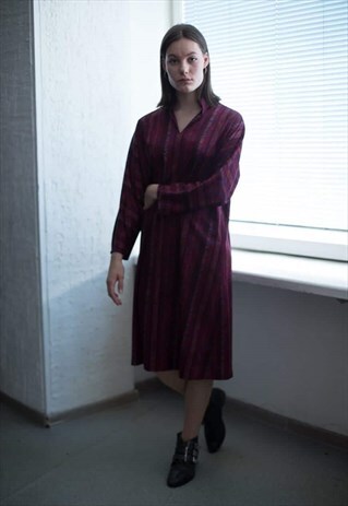 VINTAGE 80'S MIDI BURGUNDY RED LONG SLEEVED DRESS