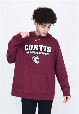 VINTAGE 90'S NIKE BURGUNDY CURTIS WARRIORS HOODIE