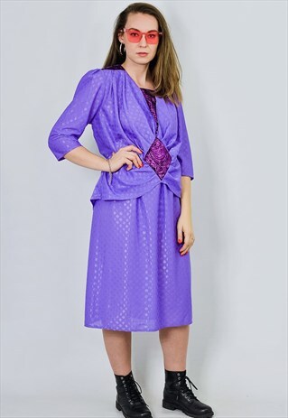 PURPLE 80S TWO PIECE SET BOUSE AND SKIRT VINTAGE SECRETARY