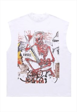 Devil print tank top surfer vest retro sleeveless t-shirt