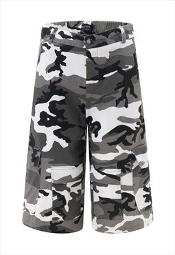 Military shorts camo print crop pants combat trousers grey