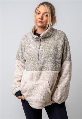 VINTAGE FLUFFY FLEECE SWEATER IN BEIGE XL