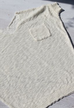 Vintage cream see through v-neck oversized knit blouse.