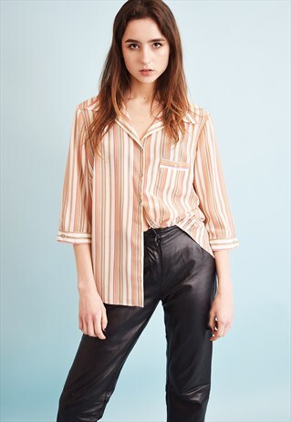 90'S GOES 70'S STRIPED CLASSY MOD STYLE BLOUSE TOP