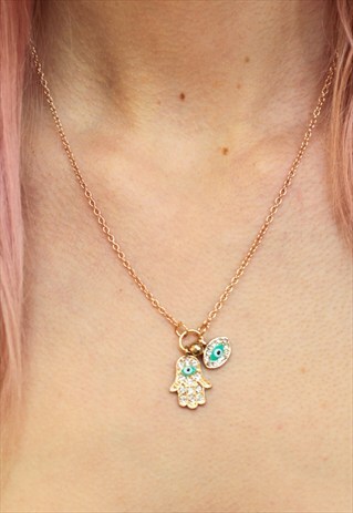 VINTAGE INSPIRED GOLD COLOURED HAMSA HAND NECKLACE