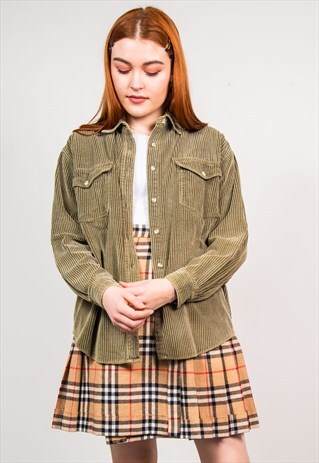 VINTAGE 90'S GREEN CORD OVERSIZED SHIRT