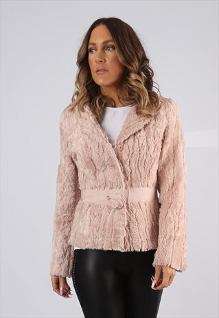 FAUX FUR COAT JACKET SHORT MID VINTAGE UK 6 - 8 (GJ7S)