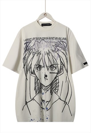 ANIME GRAFFITI TEE KAWAII GIRL PRINT BAGGY T-SHIRT IN WHITE