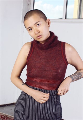 VINTAGE MOSCHINO MAROON SLEEVELESS KNITTED TOP