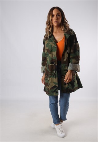 VINTAGE ARMY CAMOUFLAGE JACKET OVERSIZED CAMO UK 16 (E4C)