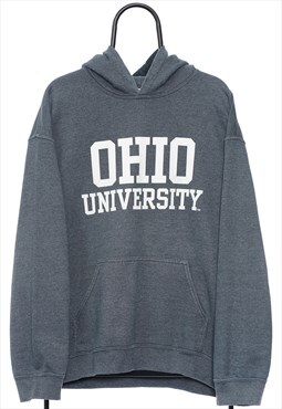 Vintage Ohio University Spellout Grey Hoodie Mens