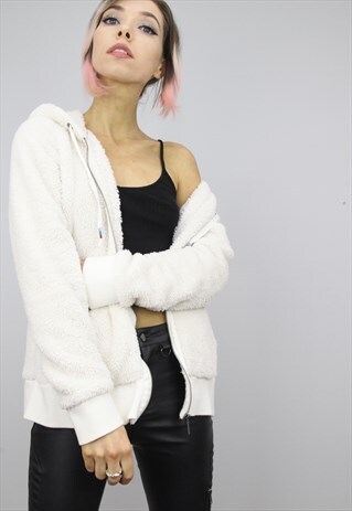 RETRO QUICKSILVER FLUFFY ZIP UP FLEECE WITH HOOD