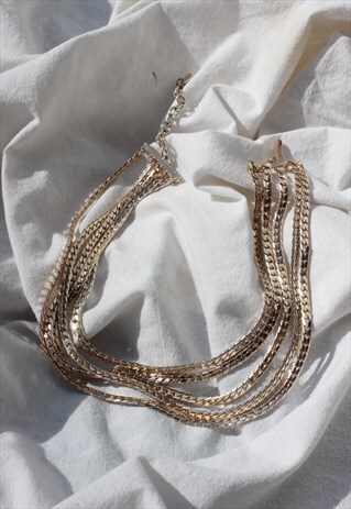 VINTAGE 80S LAYERED CHUNKY GOLD TONE NECKLACE